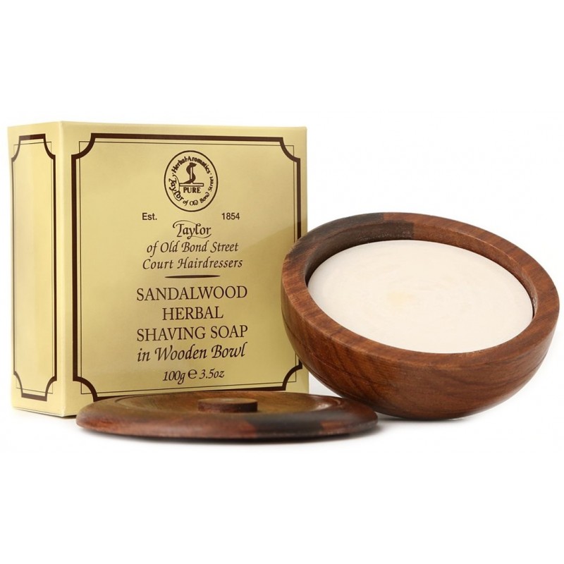 Sandalwood Herbal Rasierseife in Holzbowle