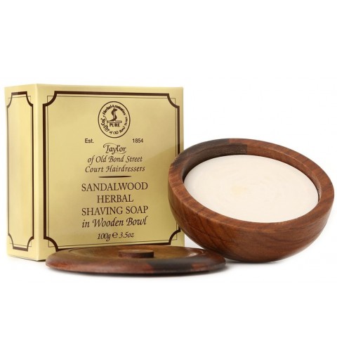 Sandalwood Herbal Rasierseife in Holzbowle