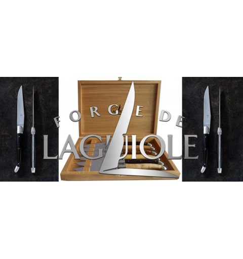 Steakmesser Set Hornspitze dunkel - poliert - 6-teiliges Set