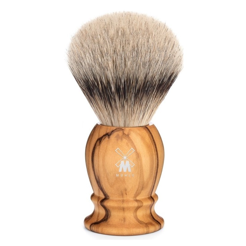 Rasierpinsel Mühle Olivenholz Silberspitzdachshaar